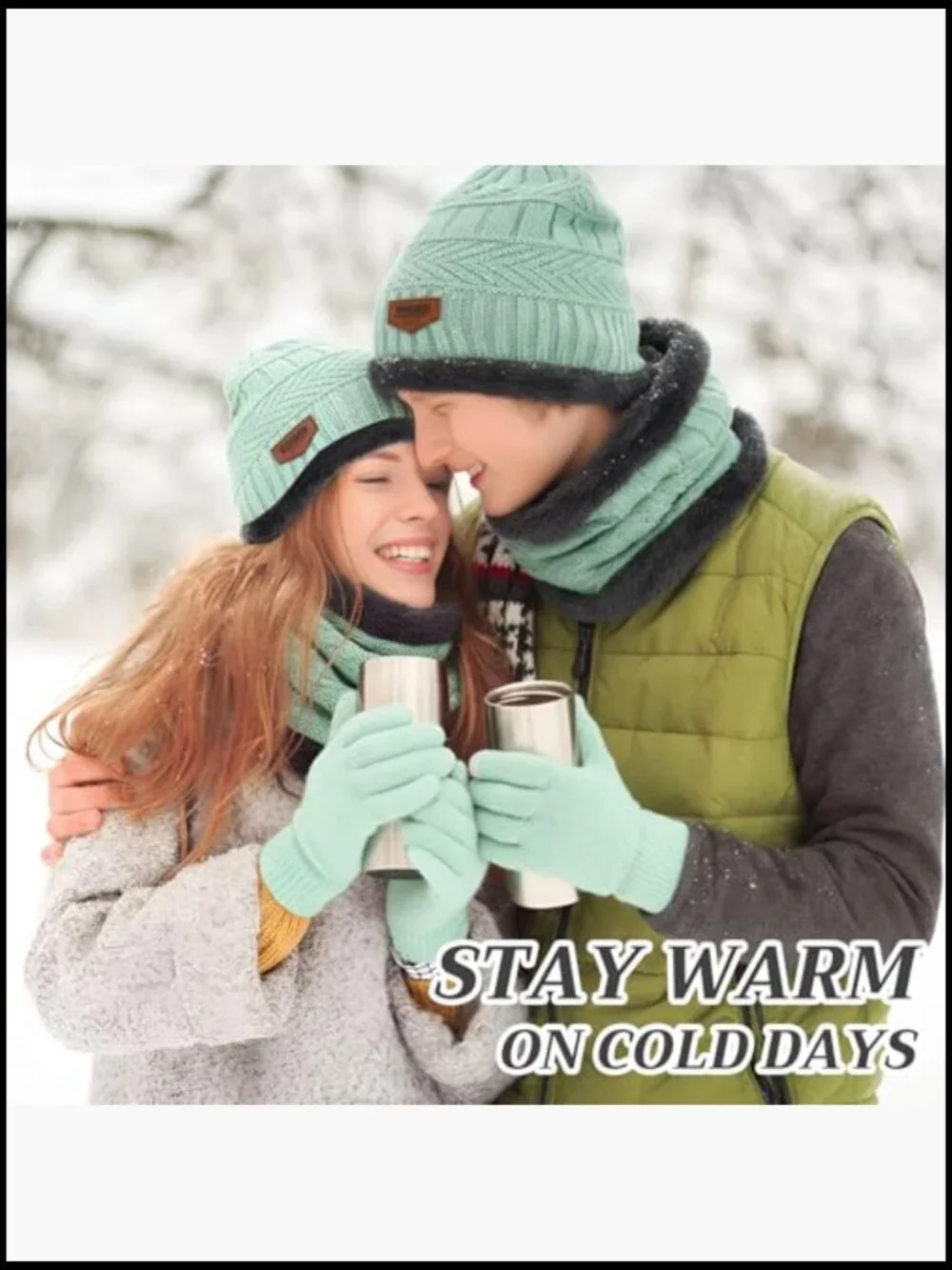 Winter Hat Gloves Scarf Set with Touchscreen Gloves and Fleece Neck Warmer